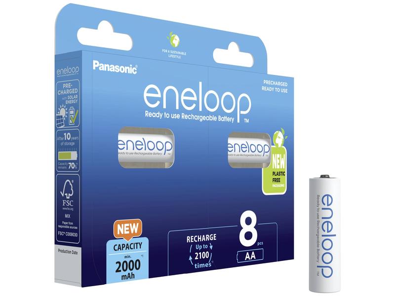 Panasonic Akku Eneloop BK-3MCDE/8BE NiMHAA 2000 mAh, 8 Stüc Wiederaufladbare AA-Batterien, sofort einsetzbar im 8er-Pack