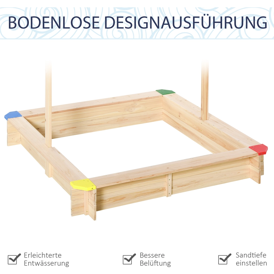 Outsunny Sandkiste mit verstellbarem Dach naur, blau