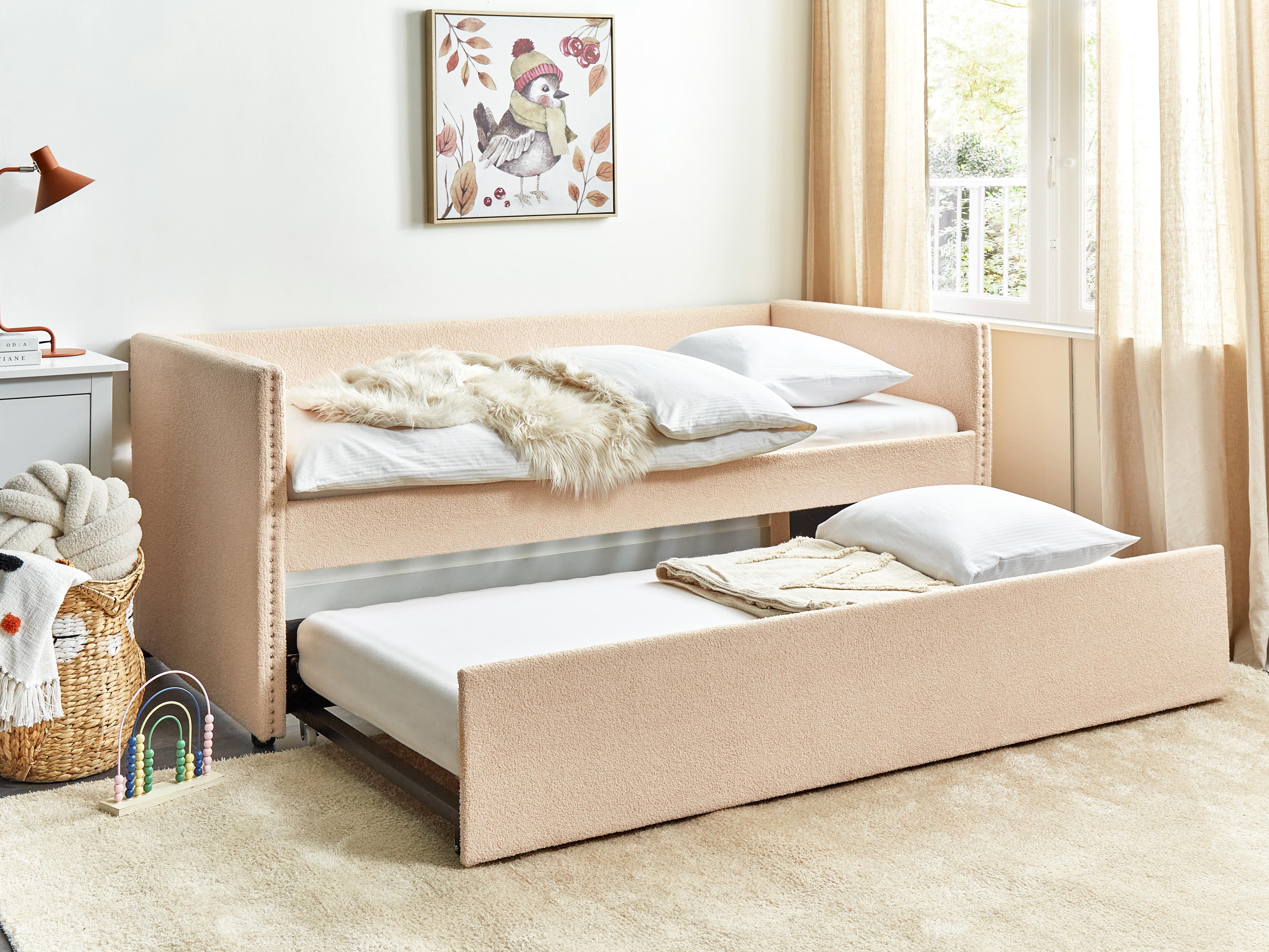 Onderschuifbed Bouclé TROYES 90 x 200 cm Perzikroze