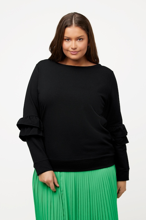 Sweatshirt, Rüschen, V-Ausschnitt, Langarm