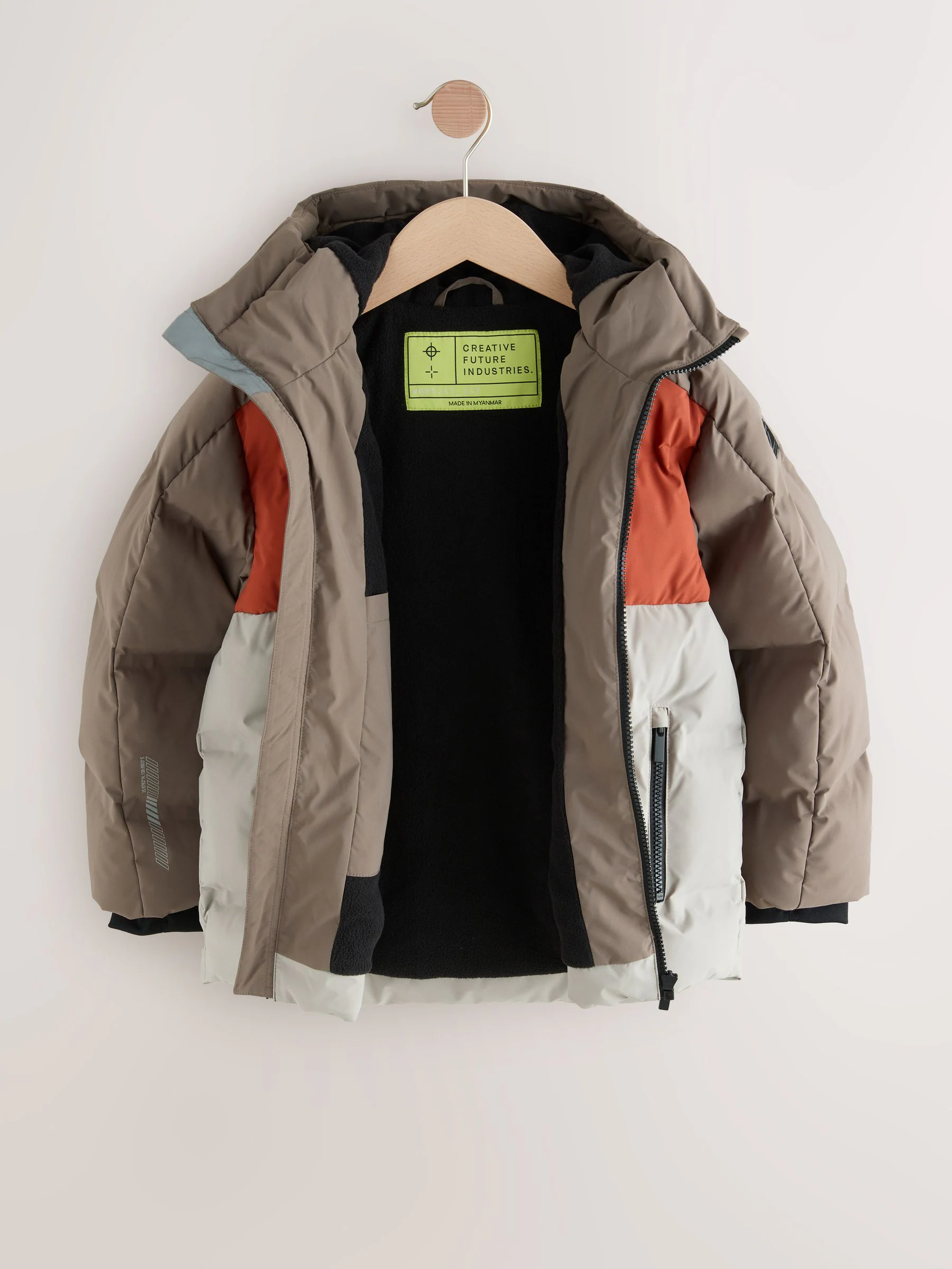 Roestbruine Kleurblokken - Regenbestendige gewatteerde jas met microfleece voering (3-17jr)