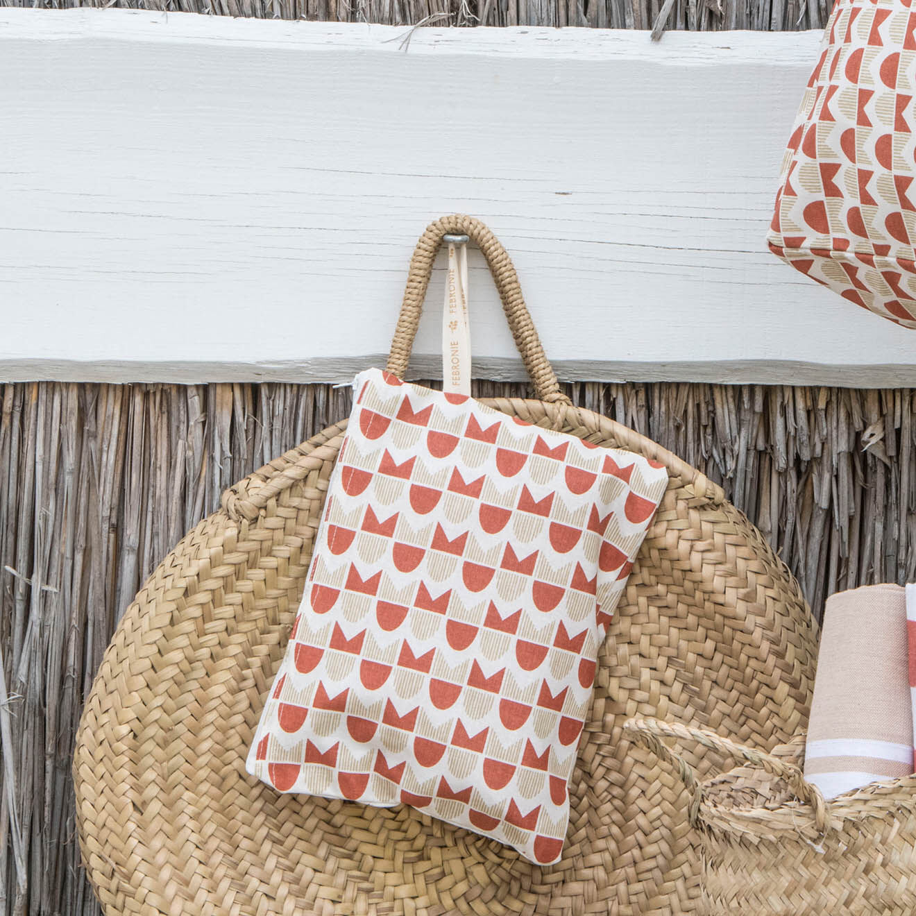 Febronie Pochette de plage en Coton Skandi terracotta - 28x21 cm