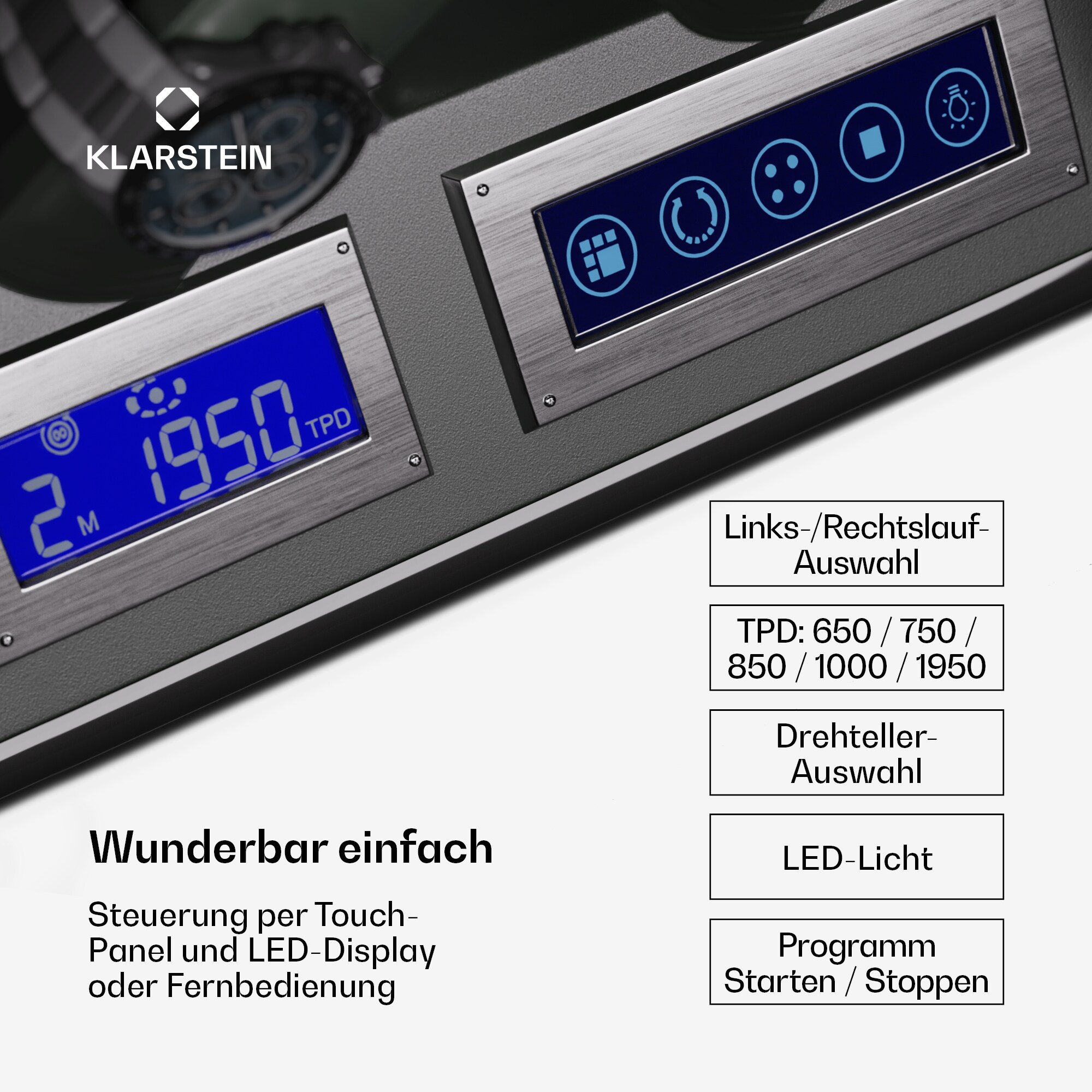 Verdon 9 Uhrenbeweger 9 Uhren 3 Modi 5 Geschwindigkeiten LED Fernbedienung Schwarz