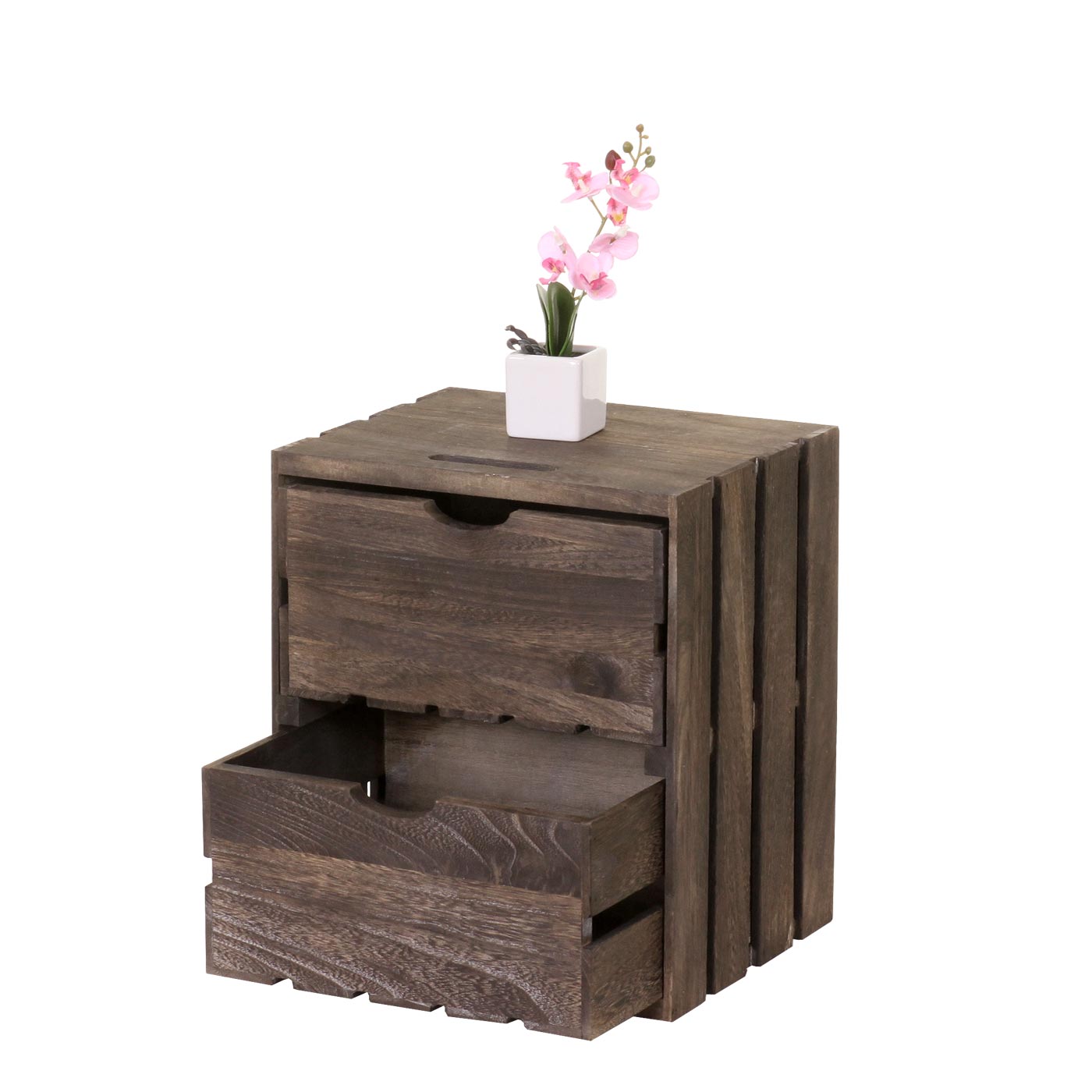 Kommode MCW-C62, Schubladenkommode Holzkiste, Shabby-Look Vintage, 2 Schubladen 36x32x26cm ~ braun