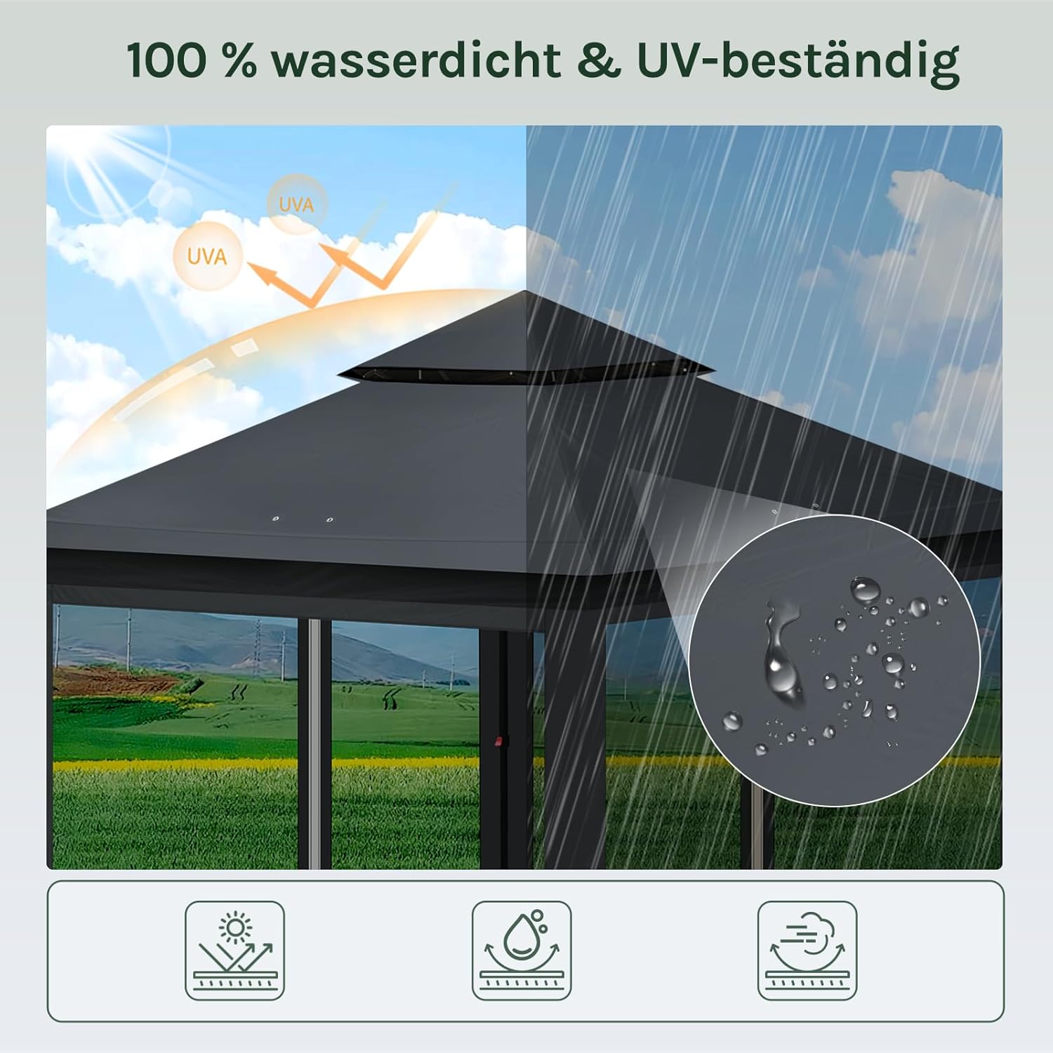 WOLTU Pavillon 3x3 m, Faltpavillon mit Moskitonetz, Partyzelt wasserdicht stabil, höhenverstellbares Partyzelt UV-Schutz, Gartenpavillon mit 4 Seitenteilen, Festzelt mit Tragtasche, Anthrazit
