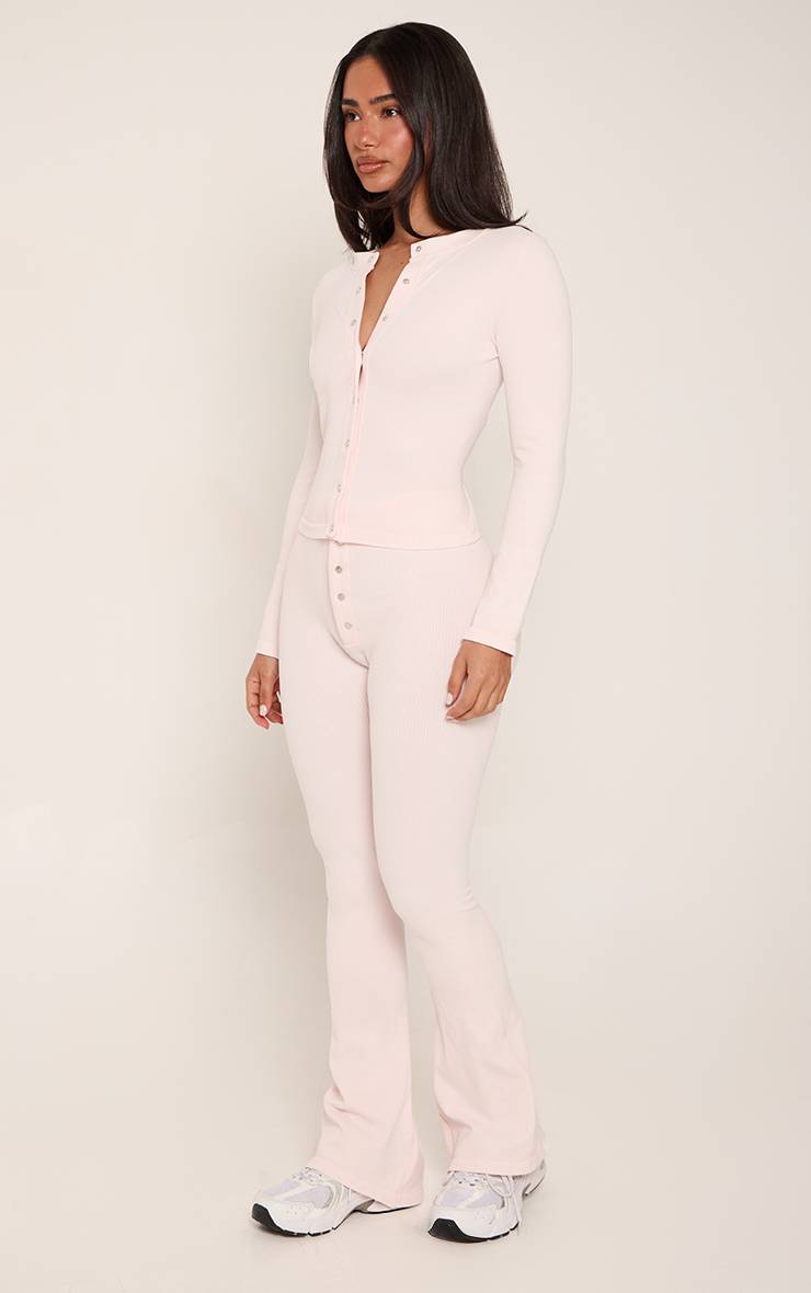 Rose Clair Legging Évasé Côtelé Contour Avec Détail Boutons Co-ord Petite