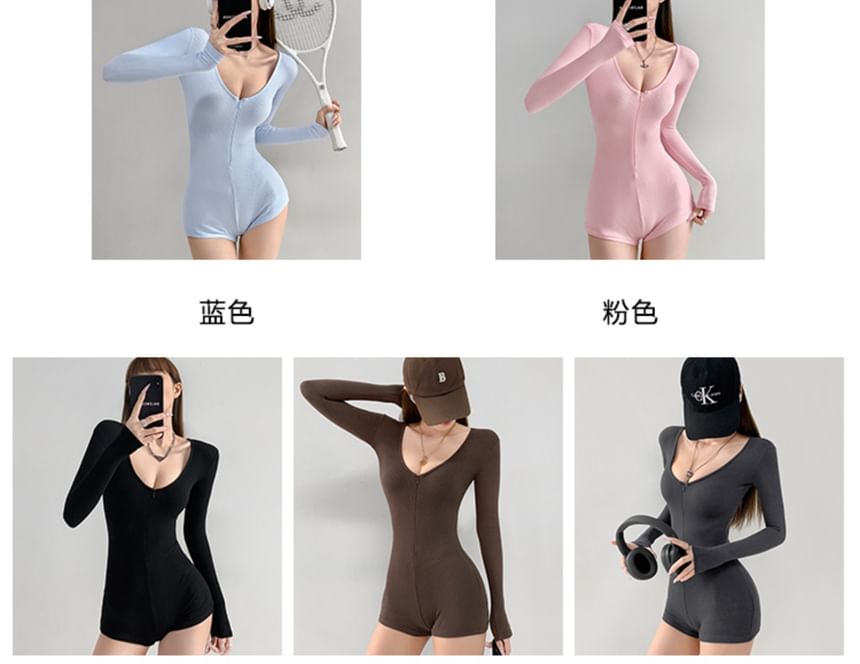 Shira - Romper met lange mouwen en diepe V-hals in 7 kleuren