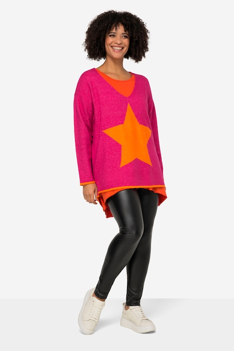 Pullover, oversized, Sterne, V-Ausschnitt, Langarm