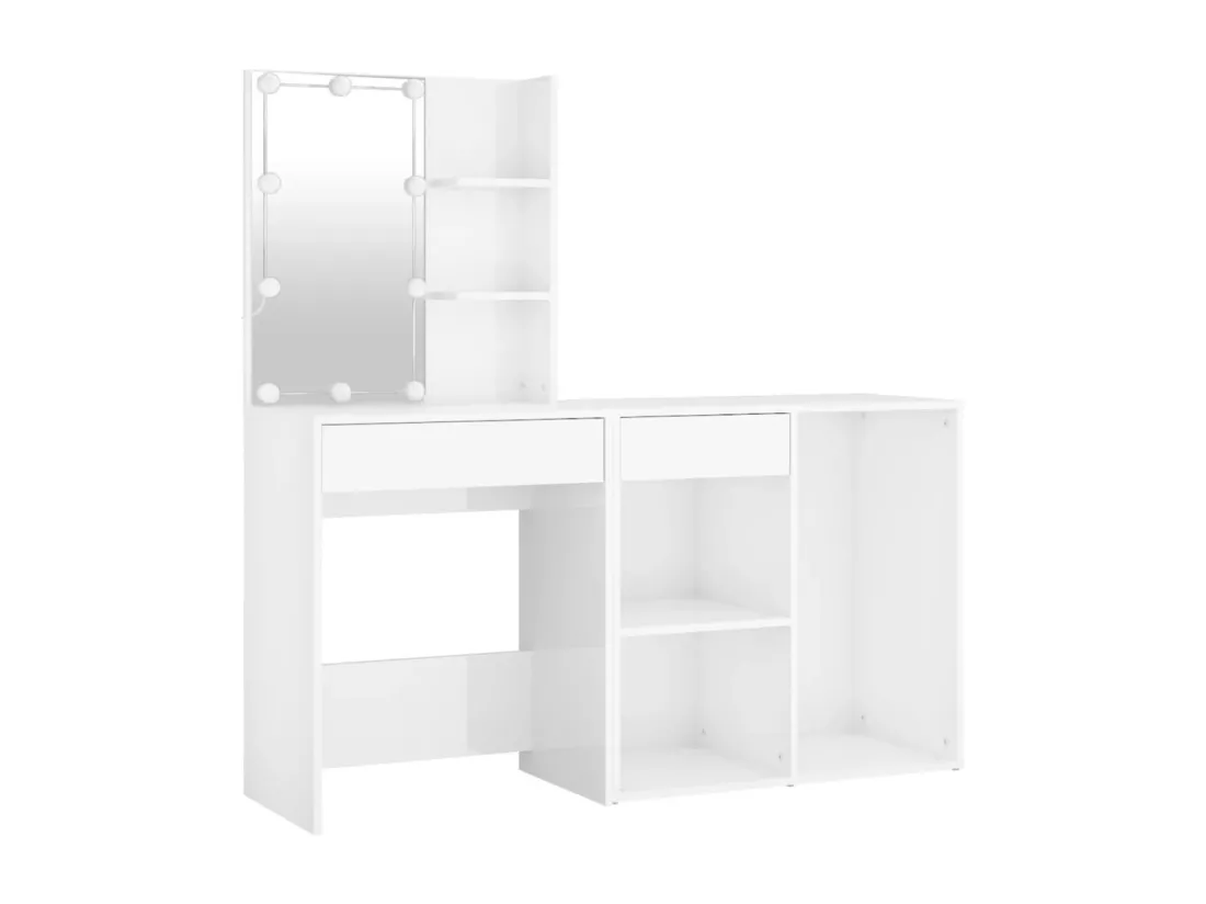 Coiffeuse à LED avec armoire Blanc brillant Bois d'ingénierie