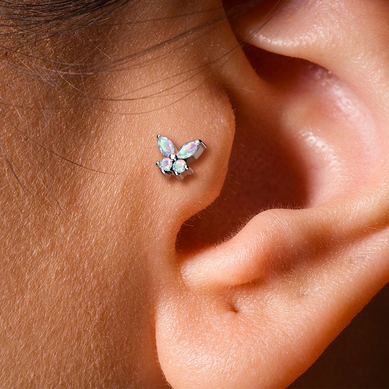 Piercing labret papillon avec oxyde de zirconium PVD Gold