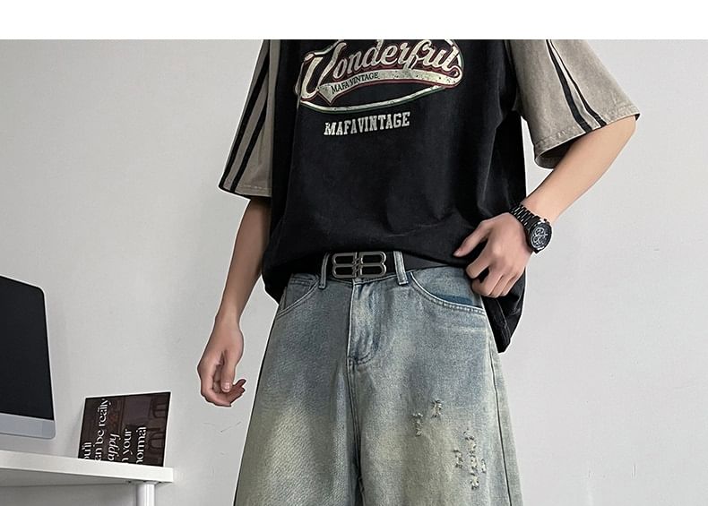 AXEN - Mid Rise Distressed Washed Capri Loose Fit Jorts