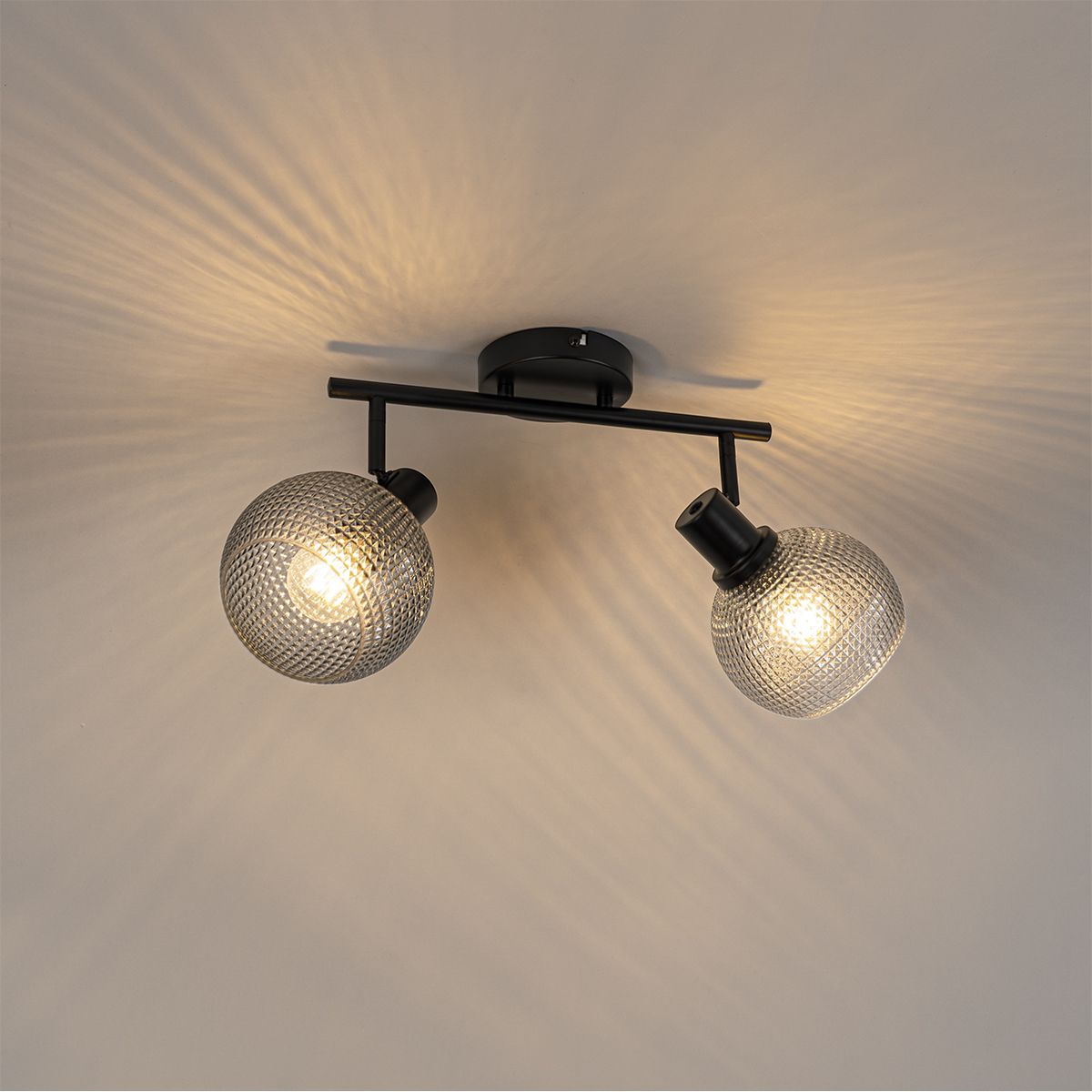 Design spot zwart met smoke glas 2-lichts - Chico