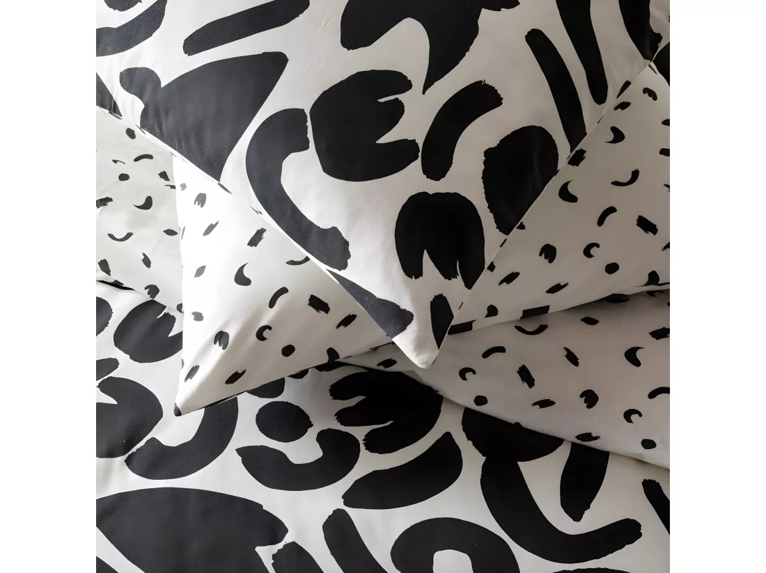 Parure de lit 2 personnes en coton 57 fils imprimé noir 240x220cm