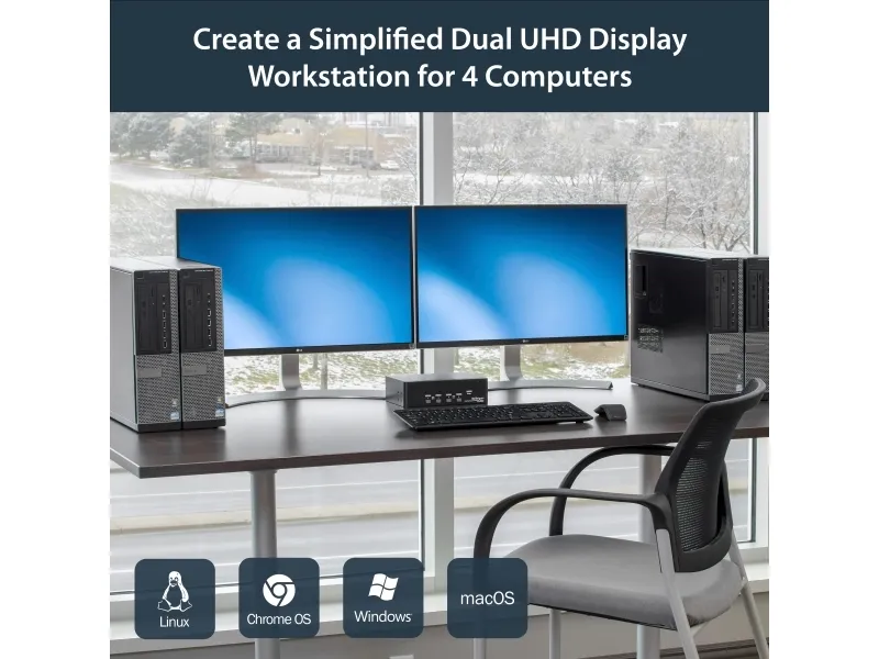 StarTech.com DisplayPort KVM - 4 port - 4K 60Hz - Dual Monitor KVM - DisplayPort Switch - KVM DisplayPort - Desktop KVM Switch (SV431DPDDUA2) - KVM / audio / USB switch - 4 x KVM / audio / USB - 1 lokalbruger - monterbar på stativ, desktop