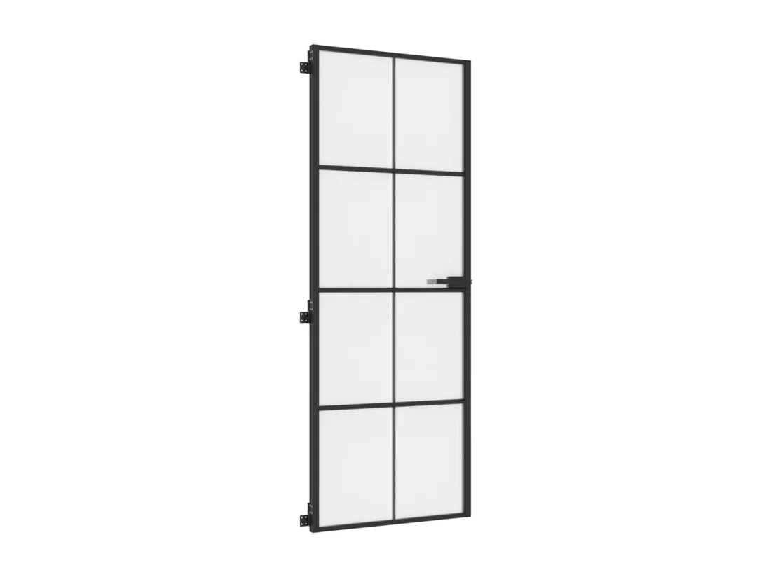 Porte intérieure mince noir 76x201,5 cm verre trempé aluminium