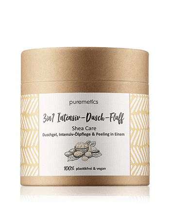 puremetics 3in1 Dusch-Fluff Shea Care - Duschgel, Intensiv-Ölpflege & Peeling in Einem 300g