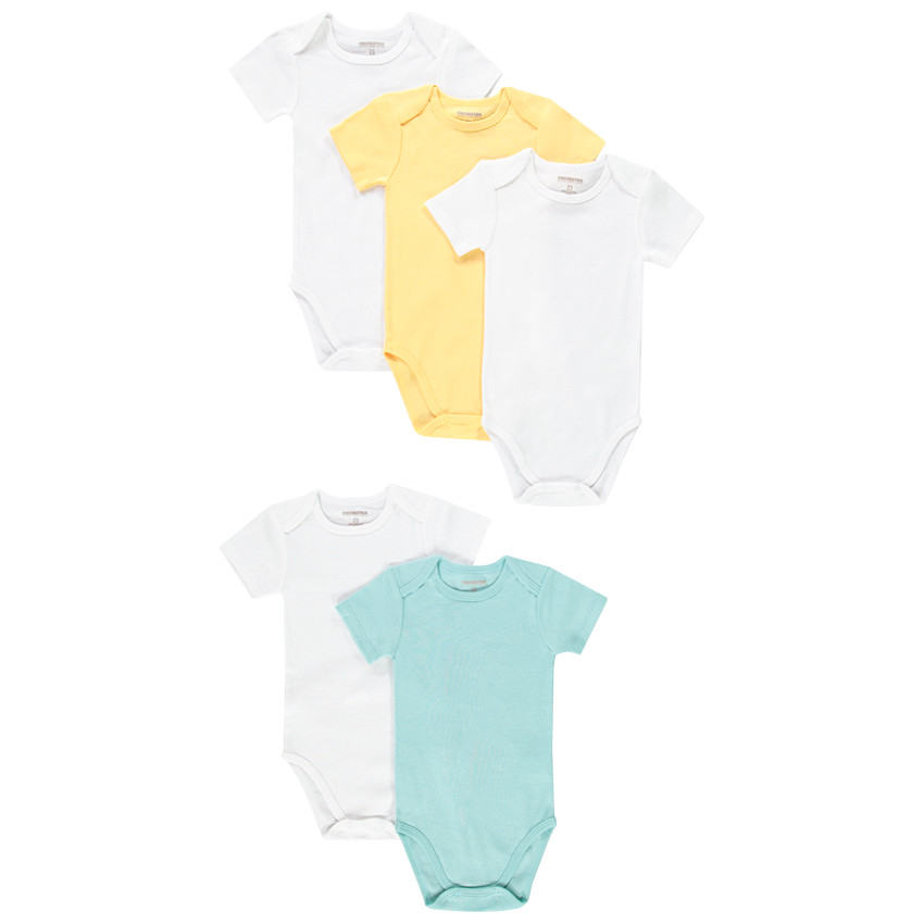 Lot de 5 bodies manches courtes unis pour bébé garçon