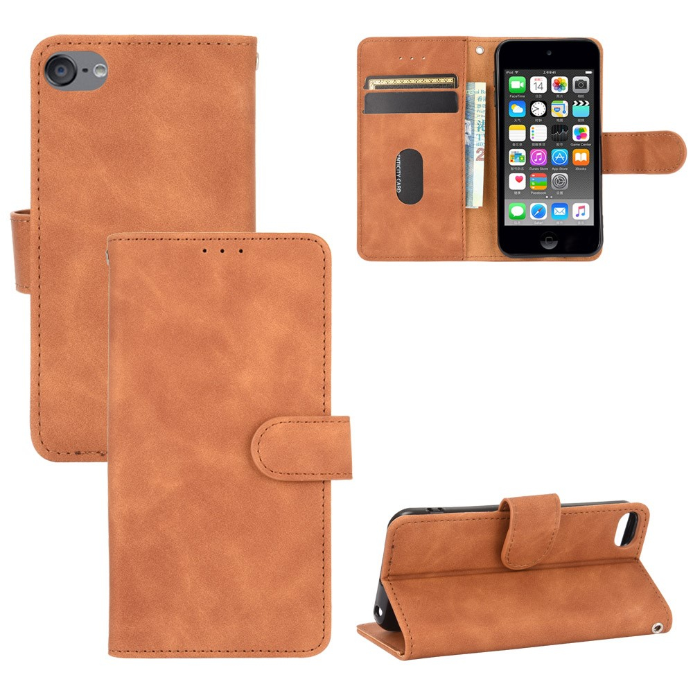 iPod Touch 7 / 6 / 5 Vintage Leder Tasche Flip Cover mit Kartenfächer - Hellbraun