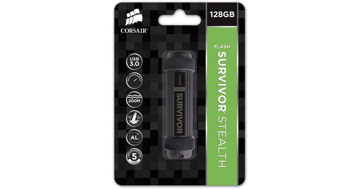 CorsairFlash Survivor Stealth 128 GB  usb-stick  (Zwart, CMFSS3B-128GB, USB 3.0)