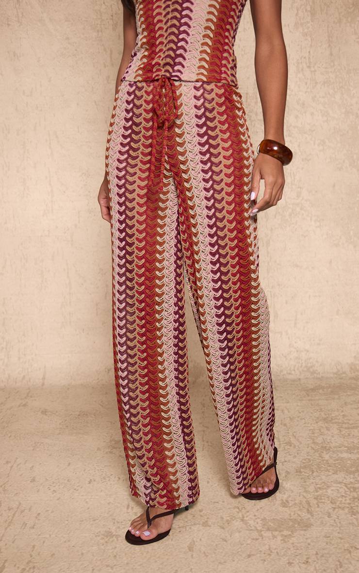 Multicolore Pantalon Large À Rayures Texturées Avec Cordon De Serrage