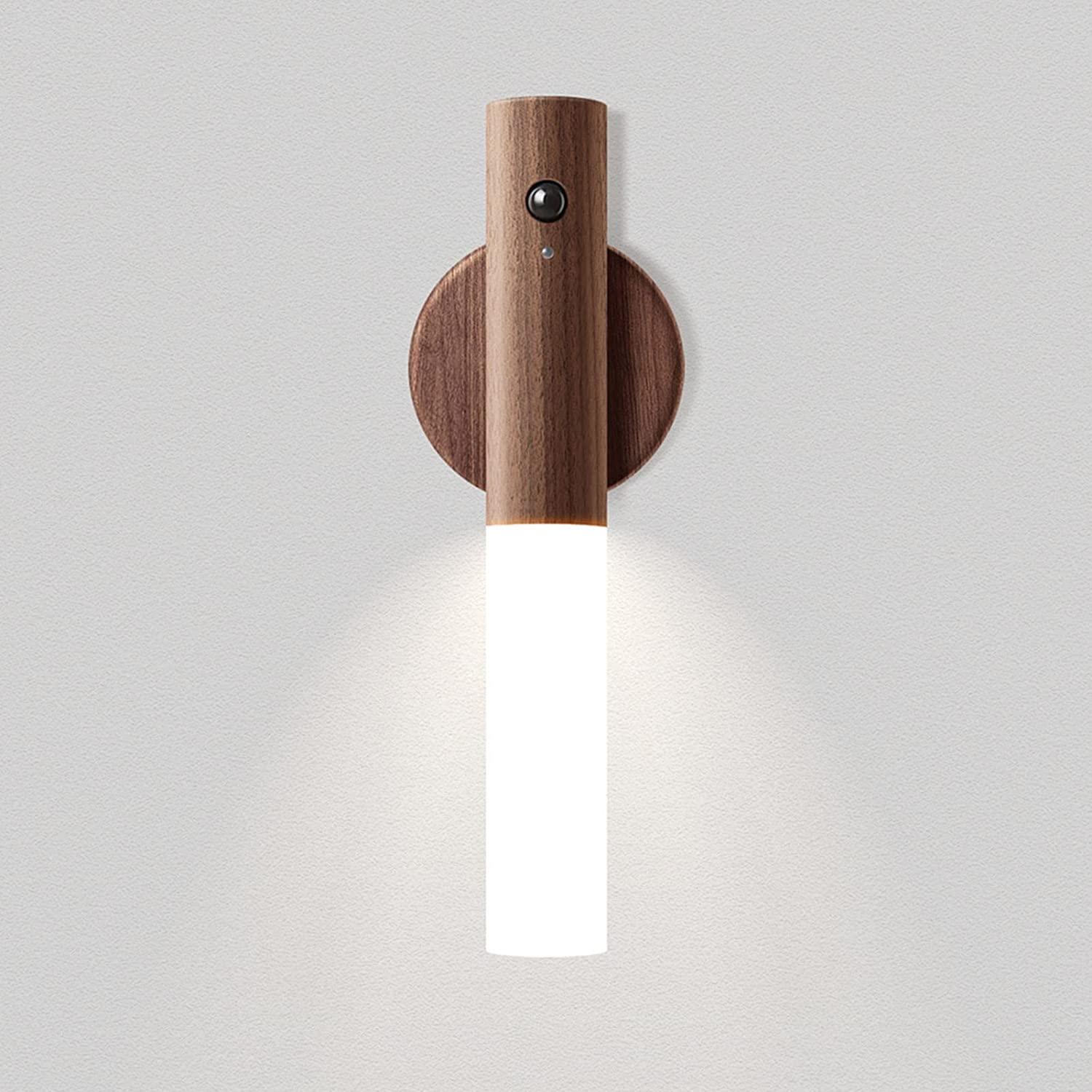 Magnetische Holz LED Wandleuchte Abnehmbares USB Nachtlicht Flur Beleuchtung mit Bewegungssensor - Dunkelbraun