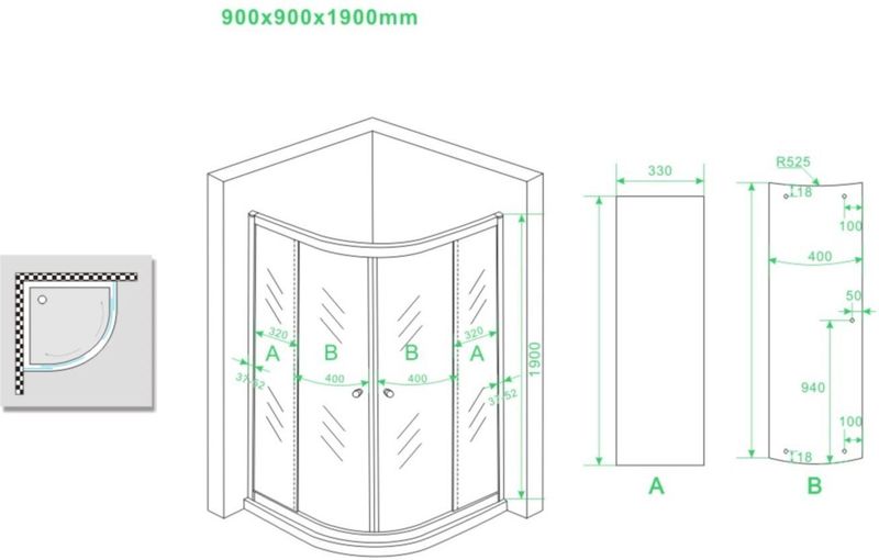 Bws Kwartronde Douchecabine 90x90x190 cm 5mm