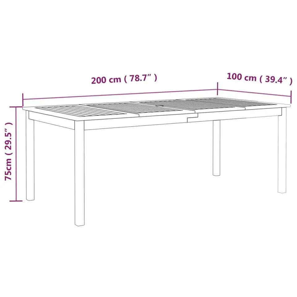 vidaXL - Tuintafel - Grijs - Massief acaciahout - 200 x 100 x 75 cm