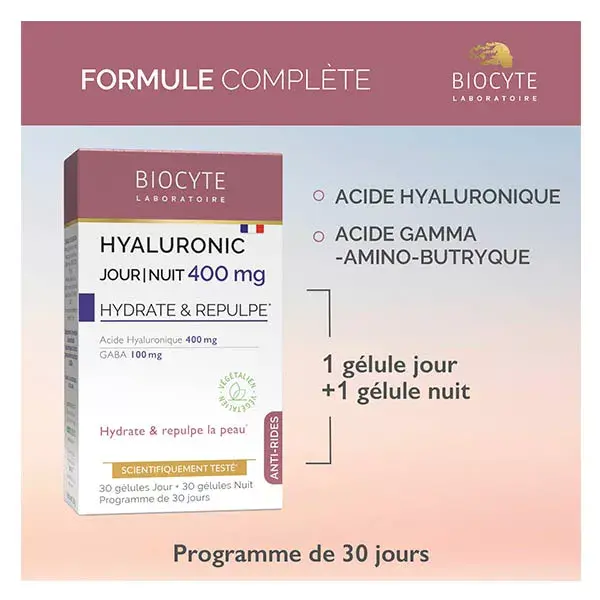 Biocyte Hyaluronic jour/nuit 400mg Anti-Rides 30 gélules Jour 30 gélules Nuit