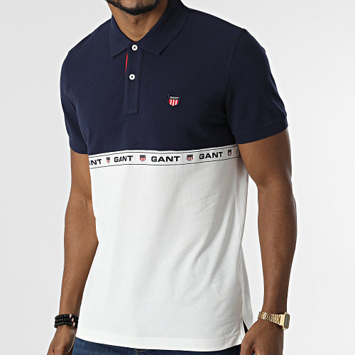 Polo Manches Courtes Retro Shield 2022119 Bleu Marine Blanc