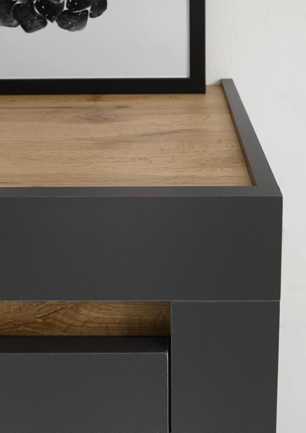 TV Unterteil Lowboard in Eiche Wotan Holz und grau matt Wohnzimmer Fernseher Schrank Mediaschrank TV-Board 170 x 40 cm Center (TV-Lowboard 2)