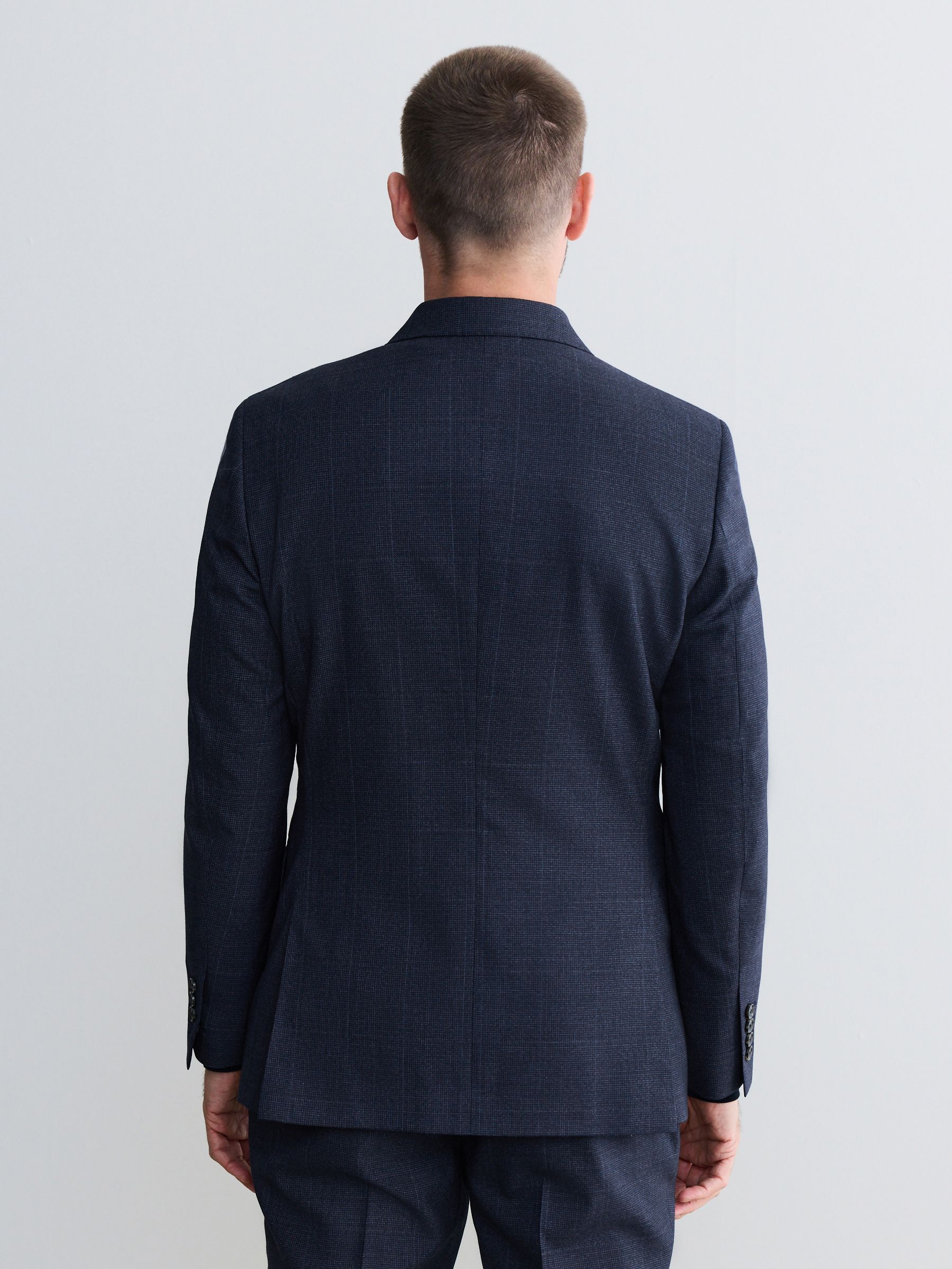 Donkerblauw - Signature Marzotto 100% Italian Wool Double Breasted Check Suit Jacket