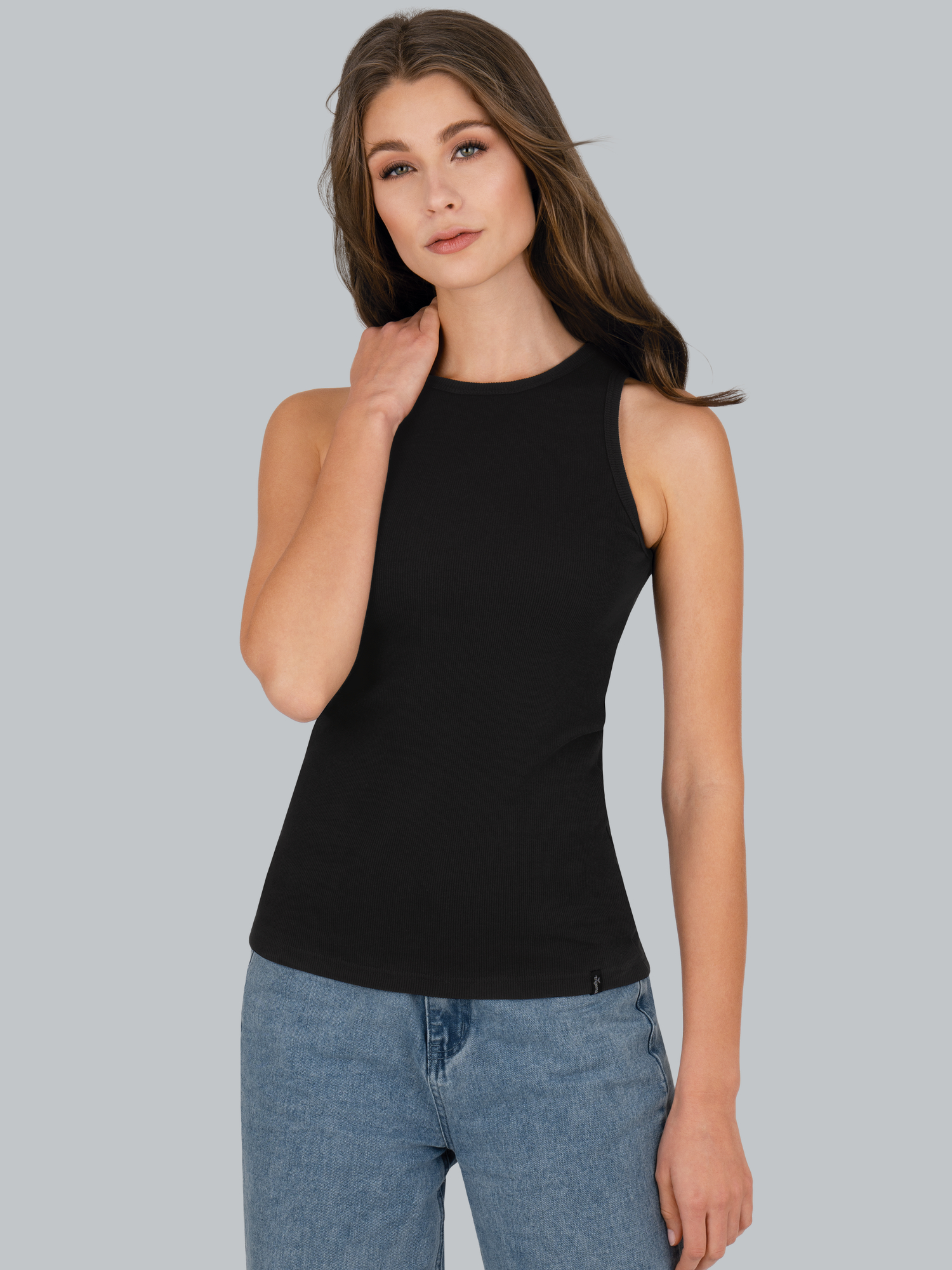 Träger-Shirt elastischer Doppelripp Schwarz