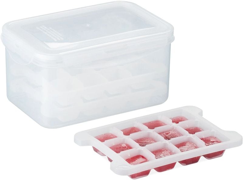 relaxdays Eiswürfelform Transparent/Weiss Eiswürfelform Box mit 4 Formen