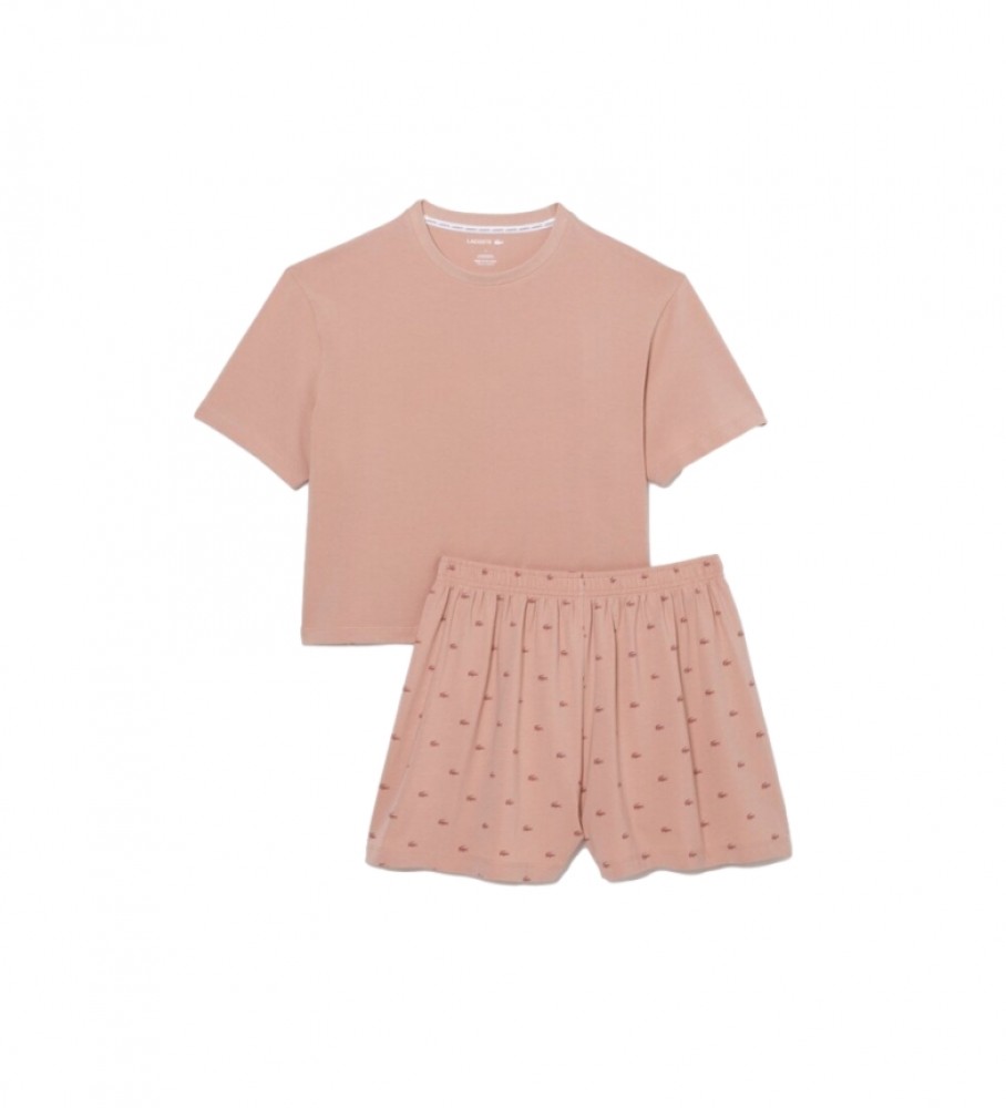 Pijama Lacoste rosa com estampa de crocodilo