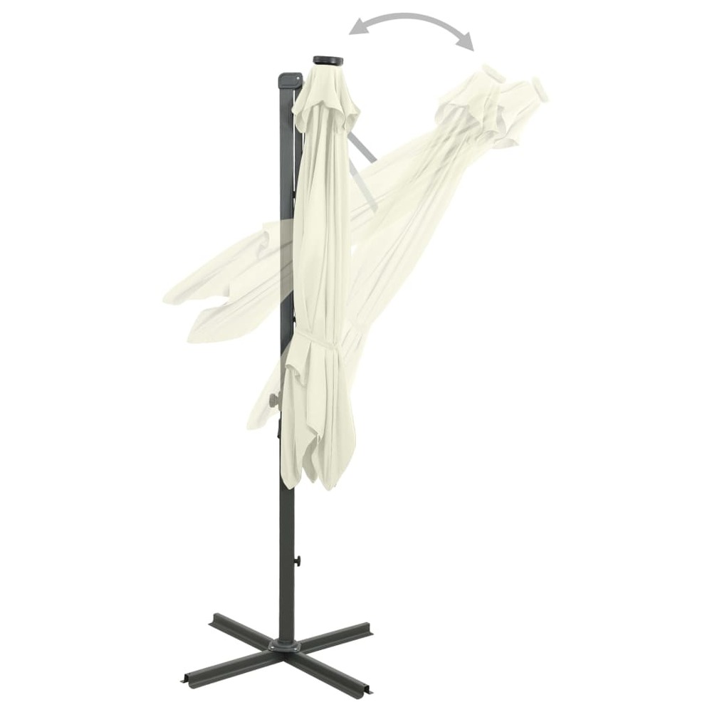 Parasol meuble de jardin déporté avec mât et lumières led 300 cm sable