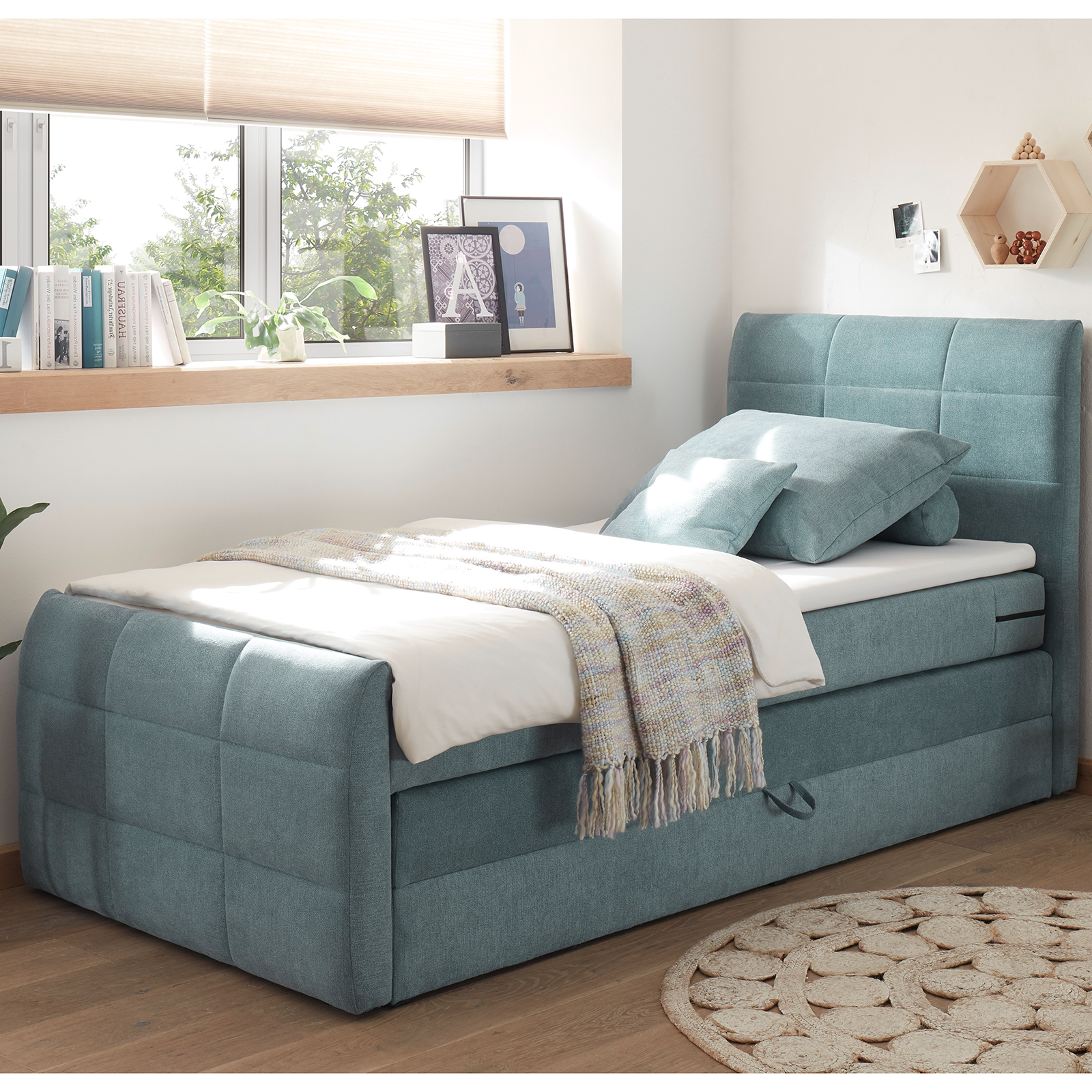 Boxspringbett - denim - H2 - 100x200 cm