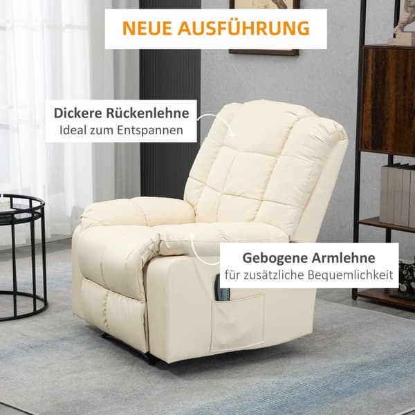 Massasjestol, Tv-Stol, Elektrisk Avslapningsstol Med Massasjefunksjon, Kunstskinn, Tre, Stål, Skum, Kremhvit, 94 X 99 X 99 Cm