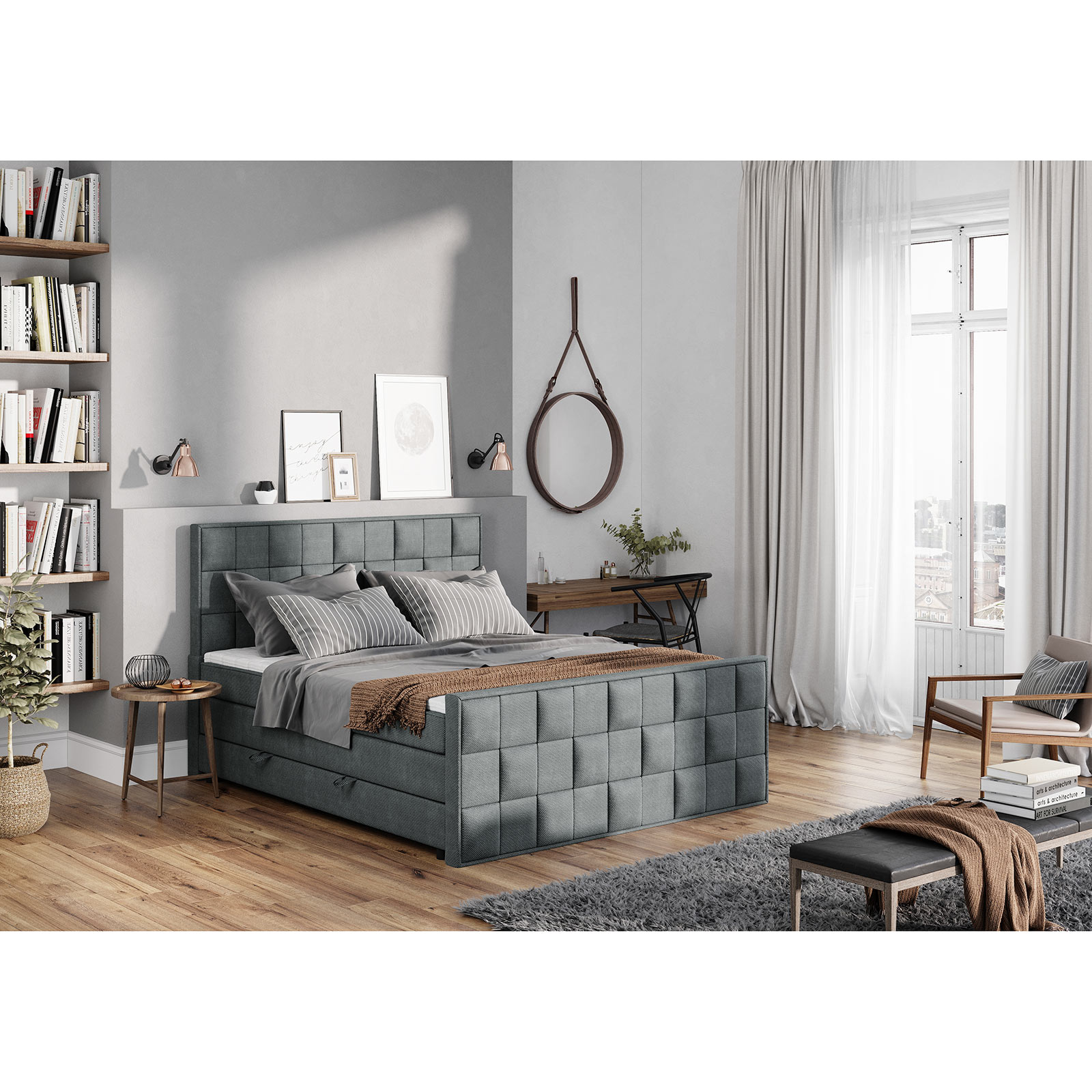 Boxspringbett - silber - H3 - 140x200 cm