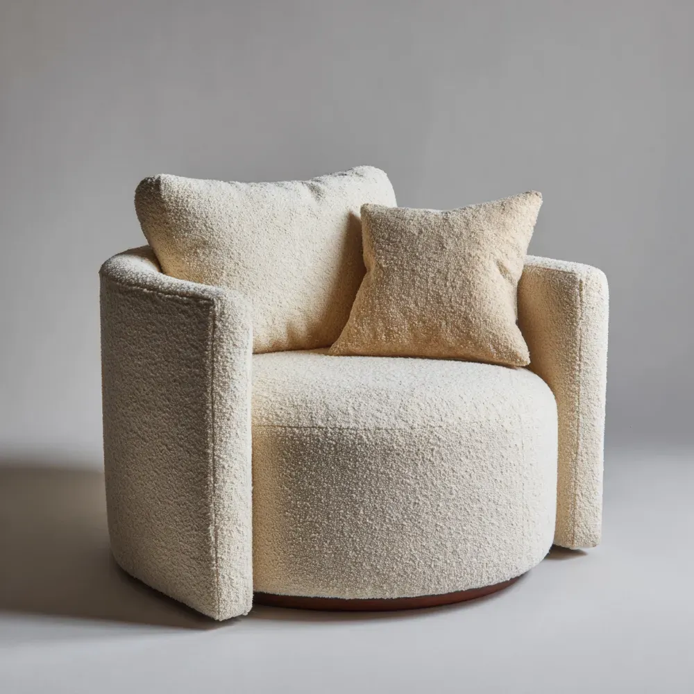 Bouclé-Stoff Sessel Creme Rund