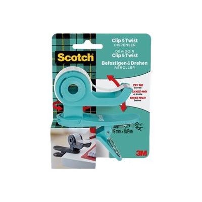 Scotch Clip & Twist - Dévidoir turquoise avec ruban adhésif Scotch Magic 19 mm x 8,89 m