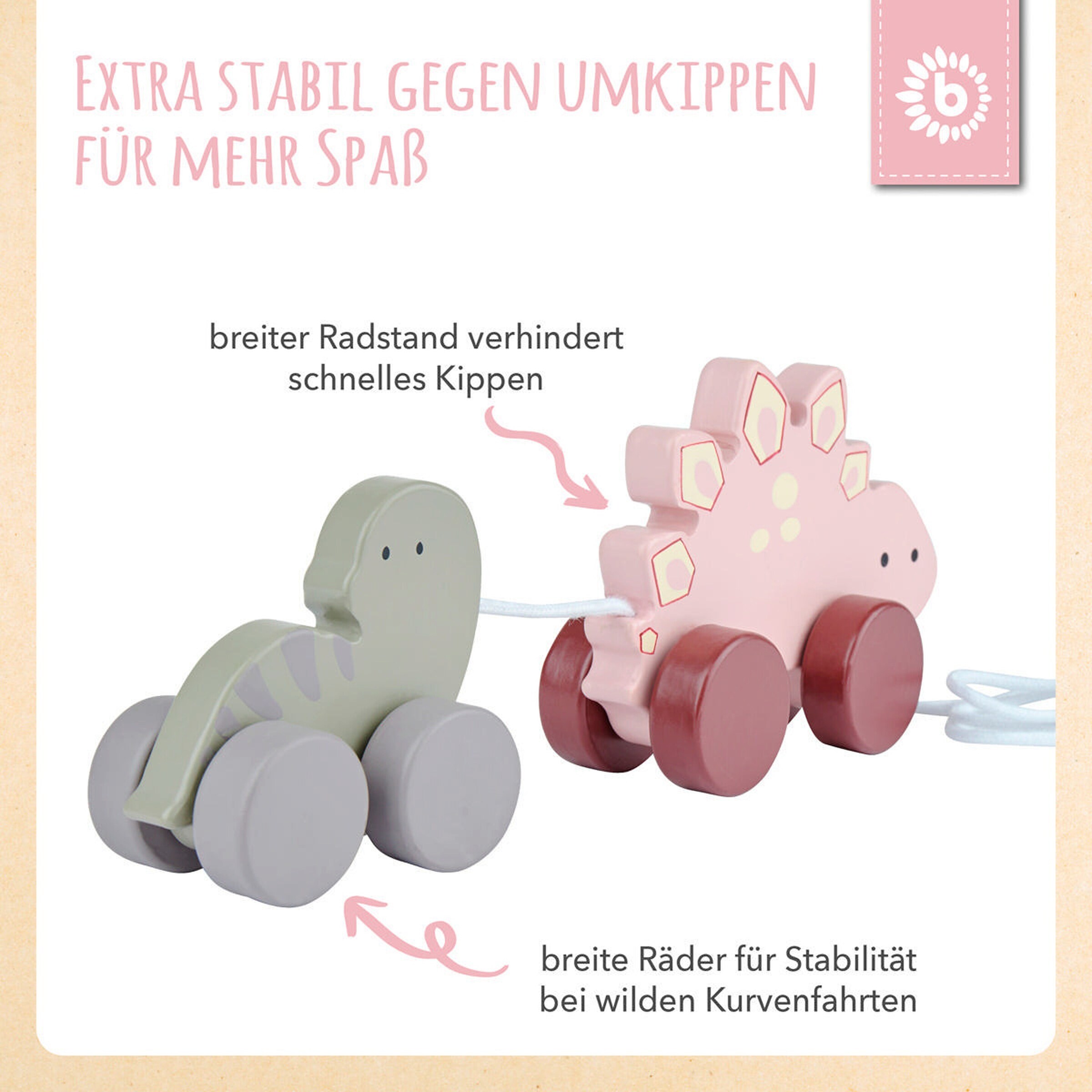 Bieco Nachzieh Dinos Holz Paul und Lisa - ab 12 Monate Mehrfarbig