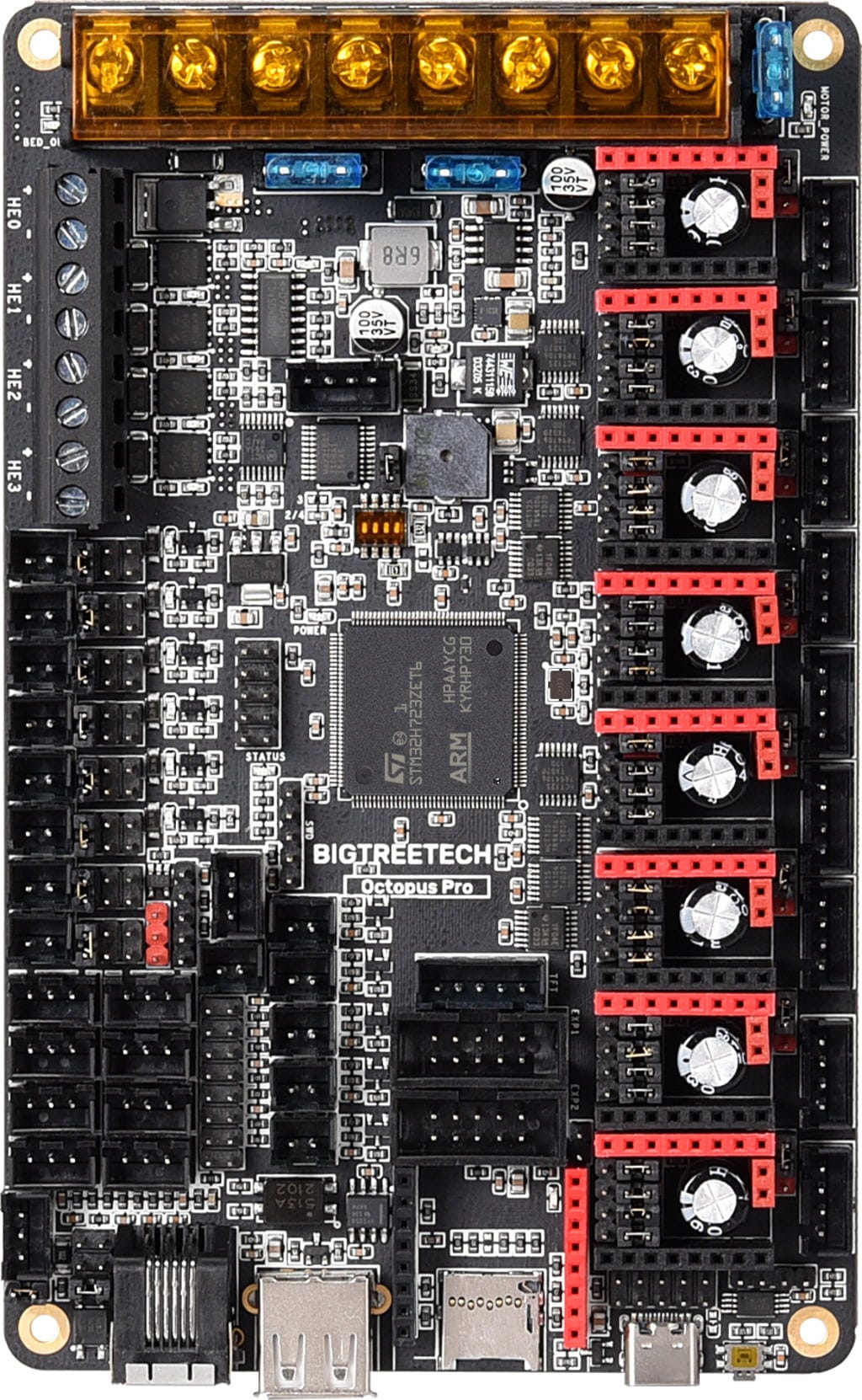 BIGTREETECH  Octopus Pro, H723    Leistungsstarkes Mainboard mit optional einstellbarer Spannung bis max. 60 Volt