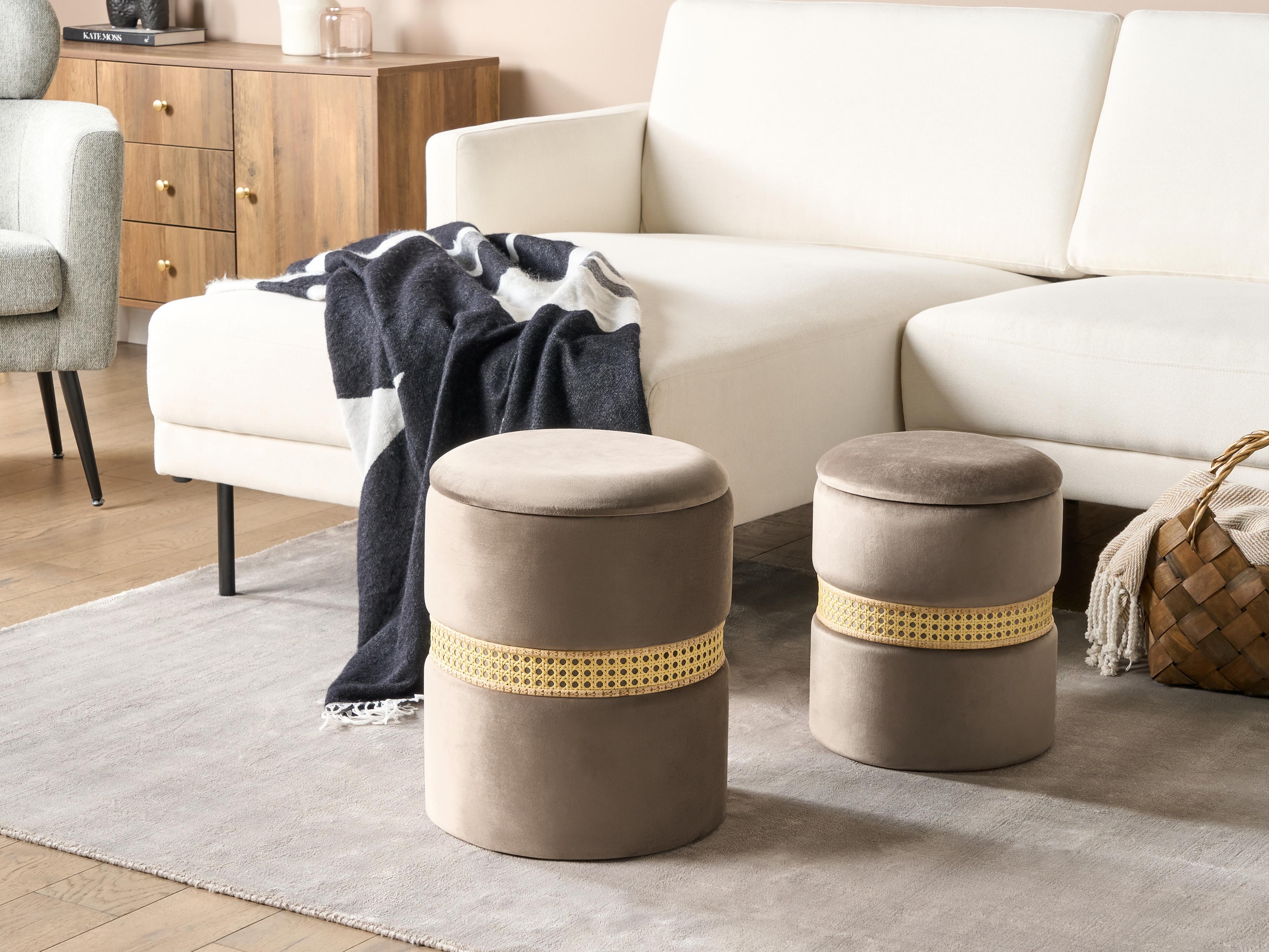 Set van 2 opbergpoefs MEDFORD Fluweel Taupe