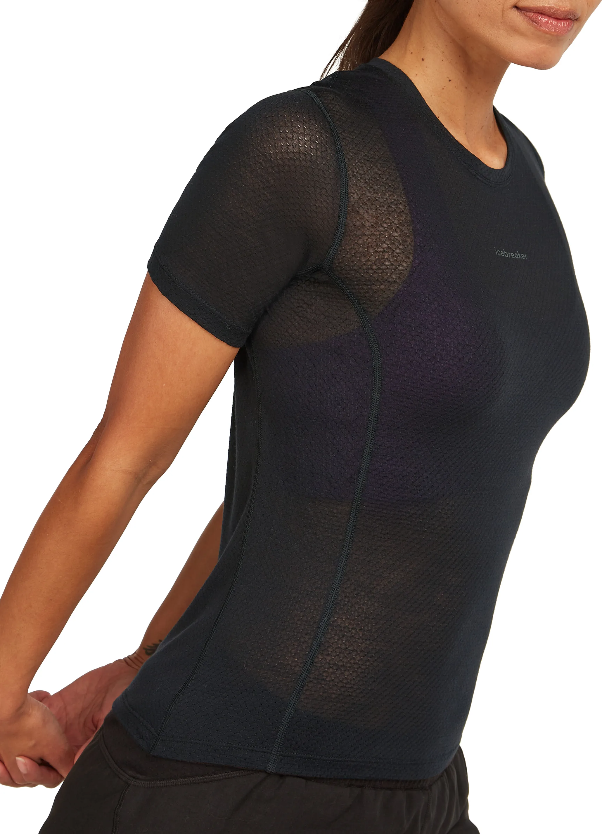 Icebreaker Women's Merino 75 Cool-Lite Featherlight Shortsleeve Crewe Black