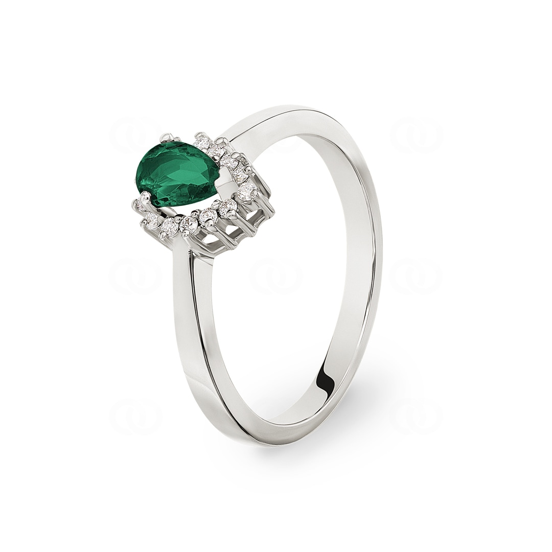 Damenring 750/18 K Weissgold mit Diamanten 0.11 ct H/si & Smaragd 0.34 ct
