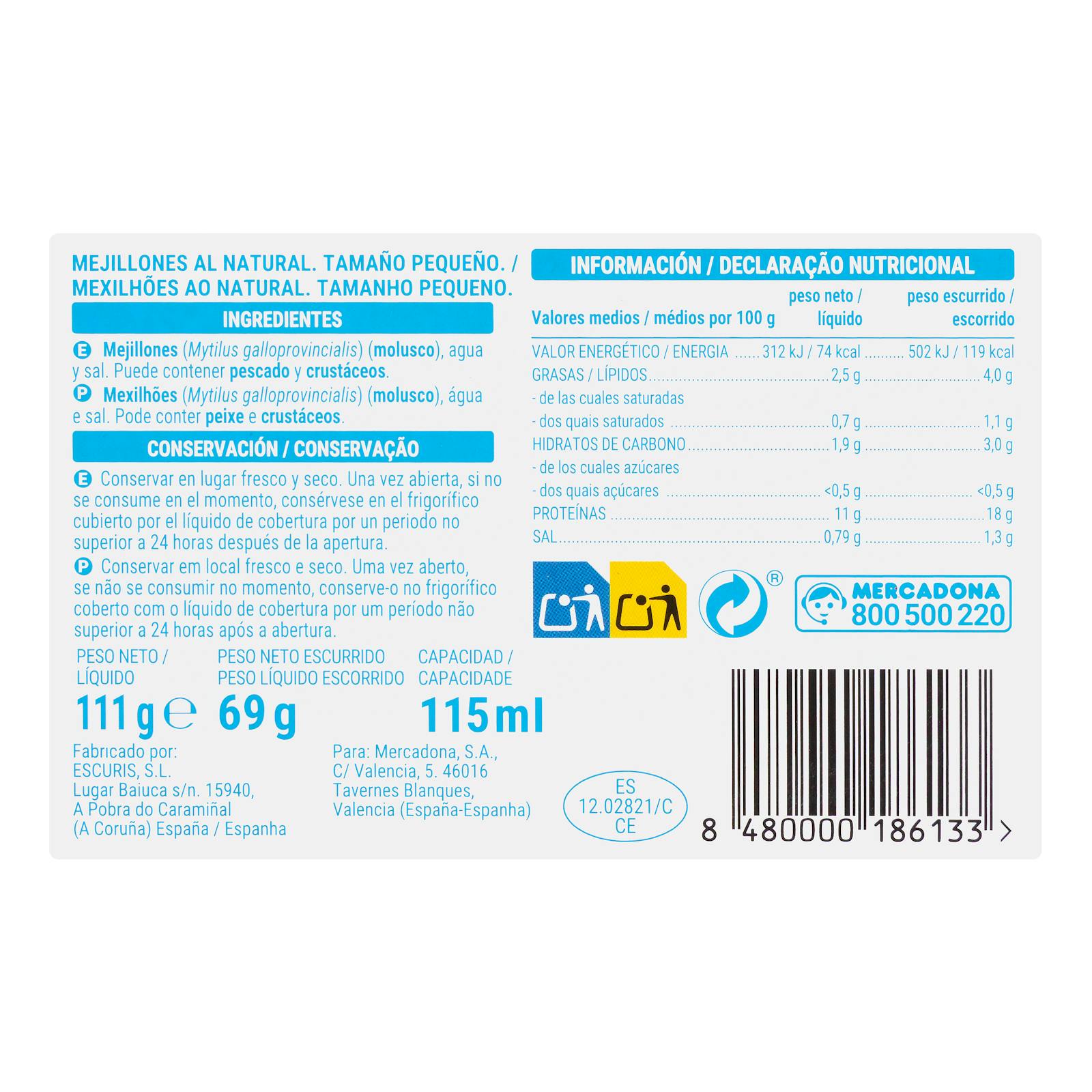 Hacendado petites moules naturelles