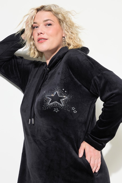 Loungewear-Nickikleid, Kapuze, Langarm, recycelt