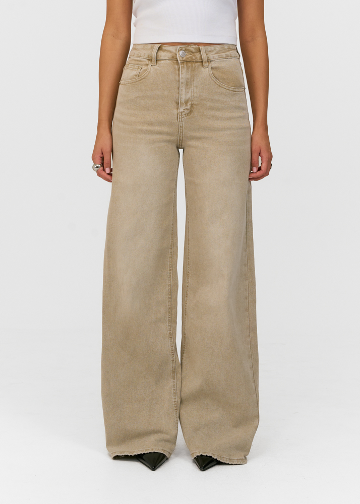 Wide leg stretch jeans sage groen