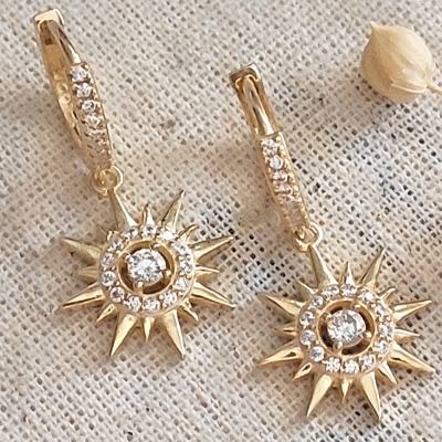 Boucles d'oreilles soleil -  Argent 925/000 plaqué or & zircons
