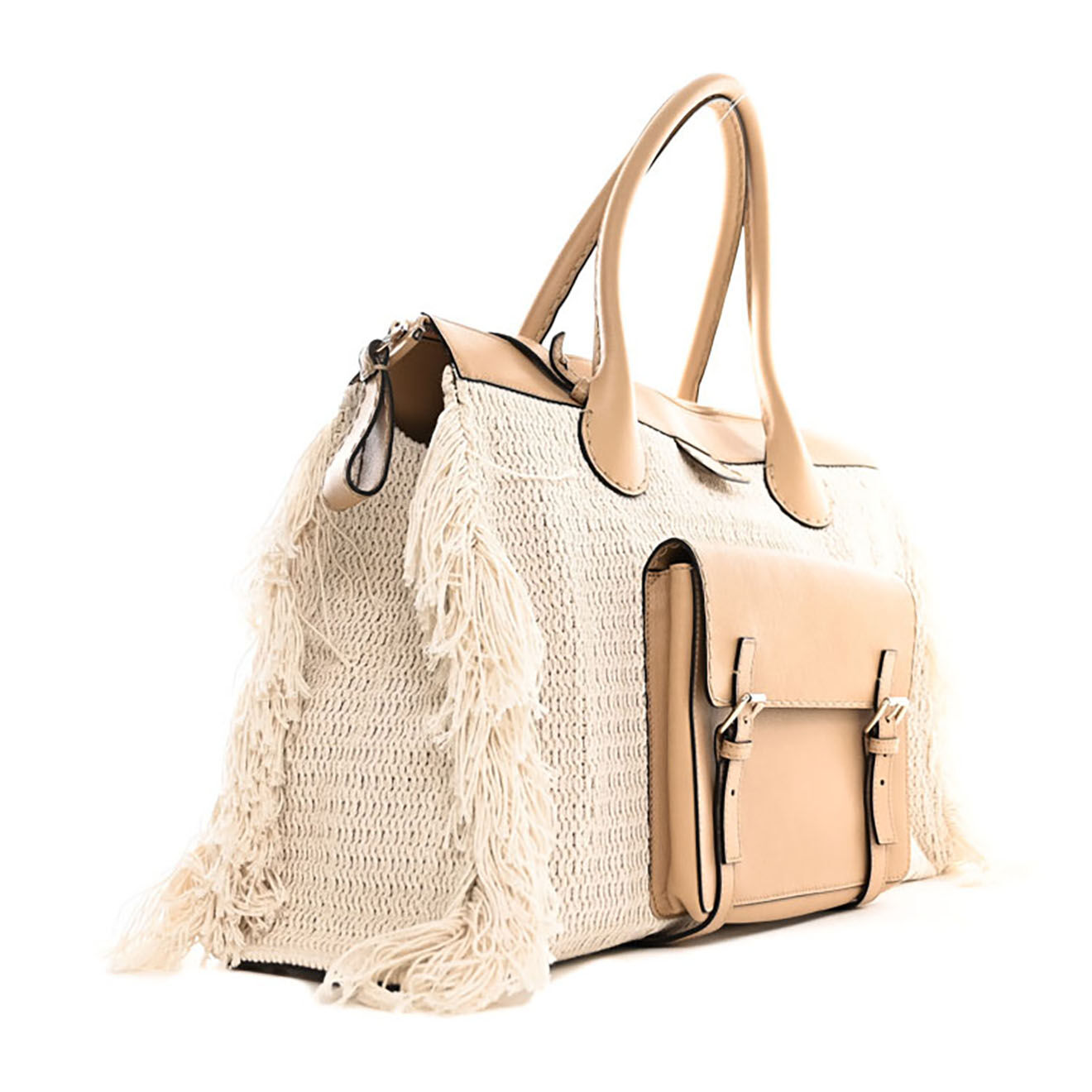 Chloé Sac de voyage en Laine bimatière beige/écru - Très bon état - Longueur 55 cm
